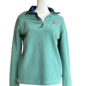 Vineyard Vines Fleece Jacket Men XS Green Solid 1/4 Zip Collar.